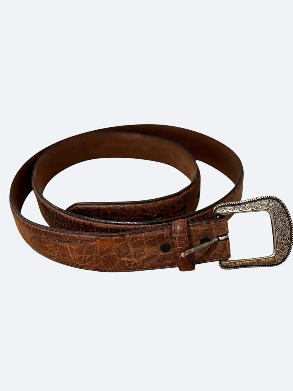 Cody James Men's Brown Textured Leather Belt with Decorative Silver Buckle